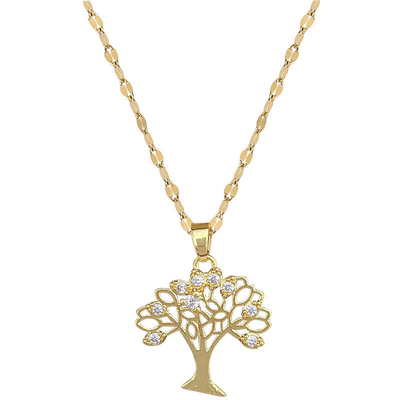 Big Tree Fruit Full Of Light Luxury Temperament Gorgeous Full Diamond Necklace Female Versatile Collarbone Chain Titanium Steel Chain