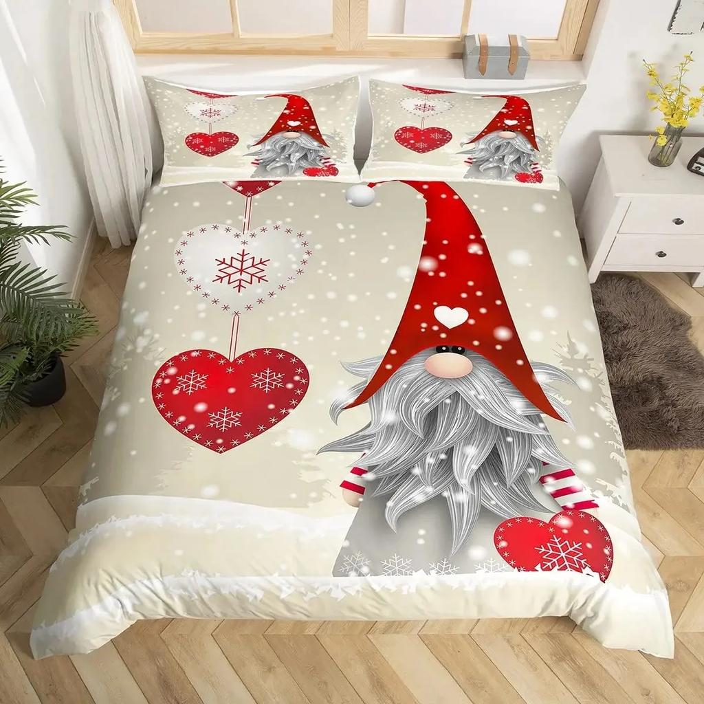 Weihnachtswichtel Bettbezug-Set Weihnachtsmann Weihnachten Bettdeckenbezug Frohe Weihnachten Bettwäschesets Winter Schnee Feiertag Steppdeckenbezug