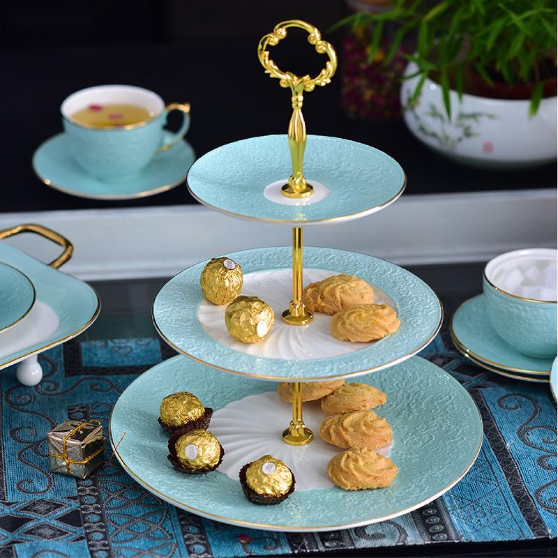 Dim Sum Plate European Small Luxury Ceramic Double Layer Dessert Table Three Layer Wedding Cake Birthday Fruit Plate String Plate