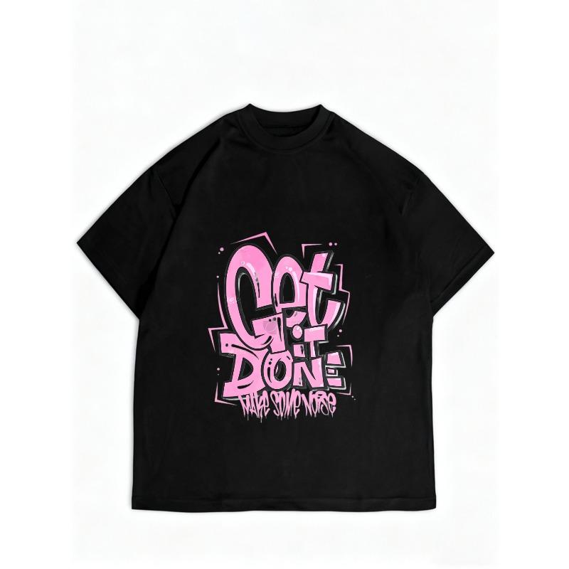 Damen Casual T-Shirt Schwarz Got It Done Make Some Noise Grafikdruck Oberteil Tägliches Tragen Street Style Modehemd