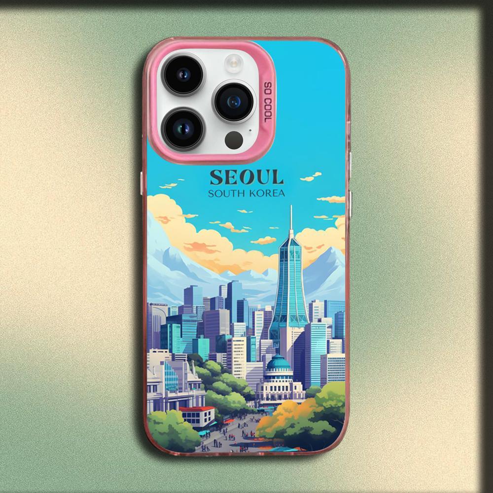 

London New York Tokyo Dubai Phone Case For iPhone 16,15,14,13,12,11,Mini,Pro,MAX Pink Matte Silicone Cover iPhone12