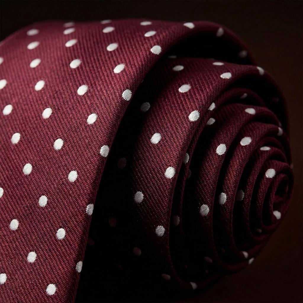 SHLAX&WING Red Polka Dot Maroon Wedding Tie for Men, Long, 160cm