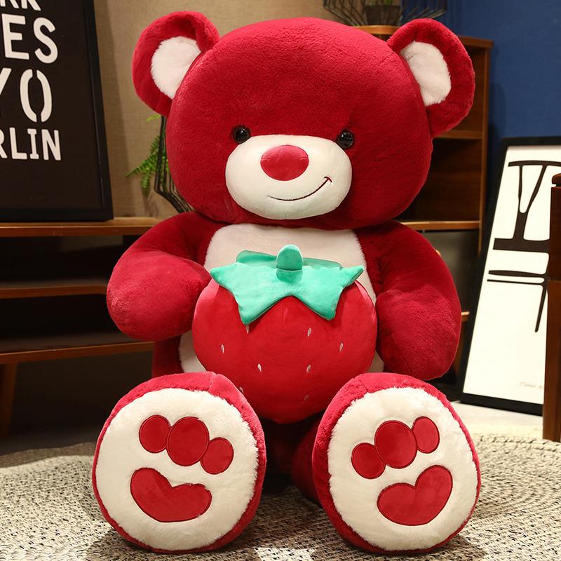 Large Red Strawberry Bear Doll Cute Big Bear Plush Doll For Girlfriend Valentine'S Day Hug Bear Gift