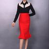 Female New Lotus Leaf Pack Hip Fish Skirt High Waist Sexy Stretch One Step Skirt Plus Size