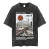 Vintage Japan Osaka Dotonbori Krabben Stadtbild Grafik T-Shirts Herren Gewaschen Mode Übergroßes Baumwoll-T-Shirt Unisex Streetwear