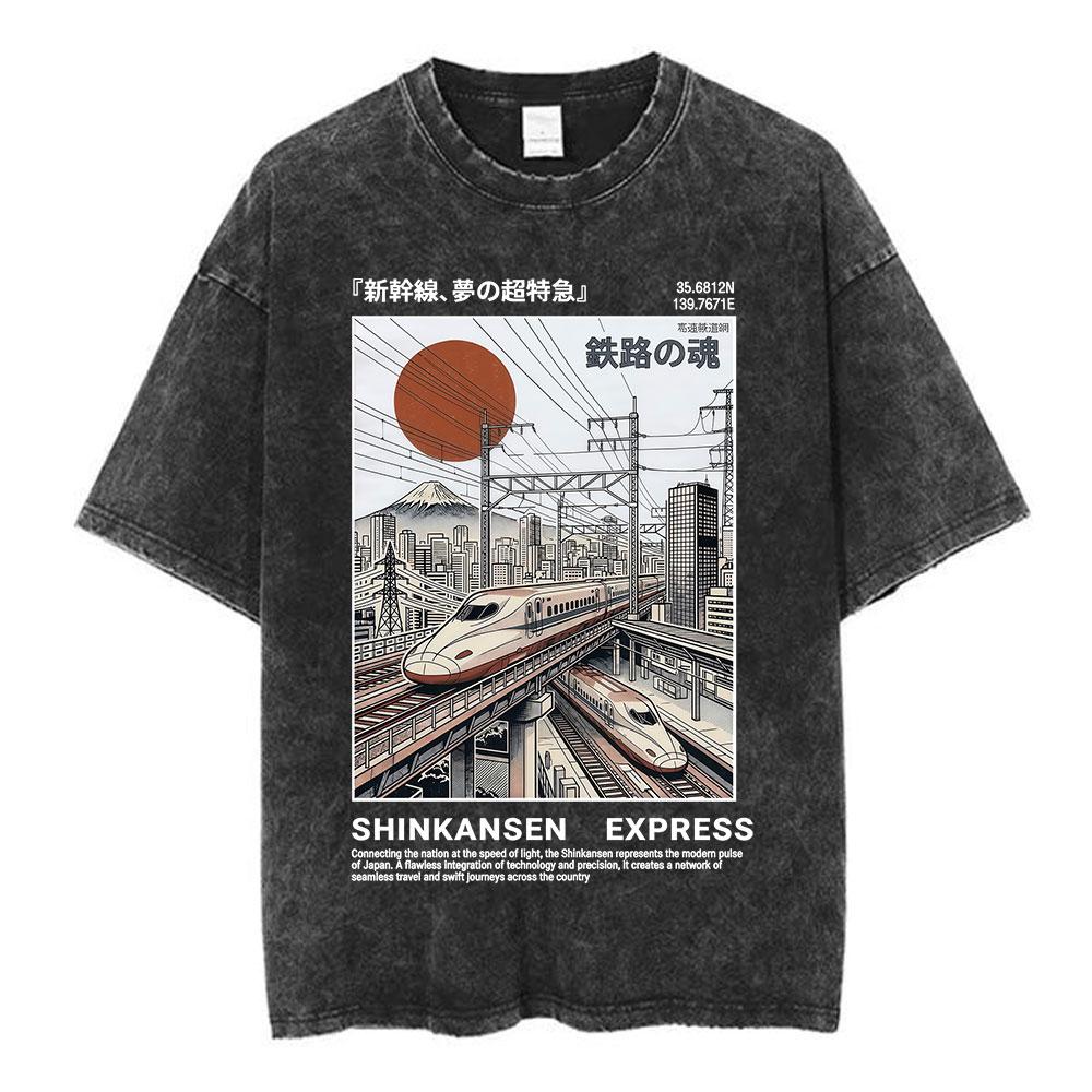 Vintage Japan Osaka Dotonbori Krabben Stadtbild Grafik T-Shirts Herren Gewaschen Mode Übergroßes Baumwoll-T-Shirt Unisex Streetwear