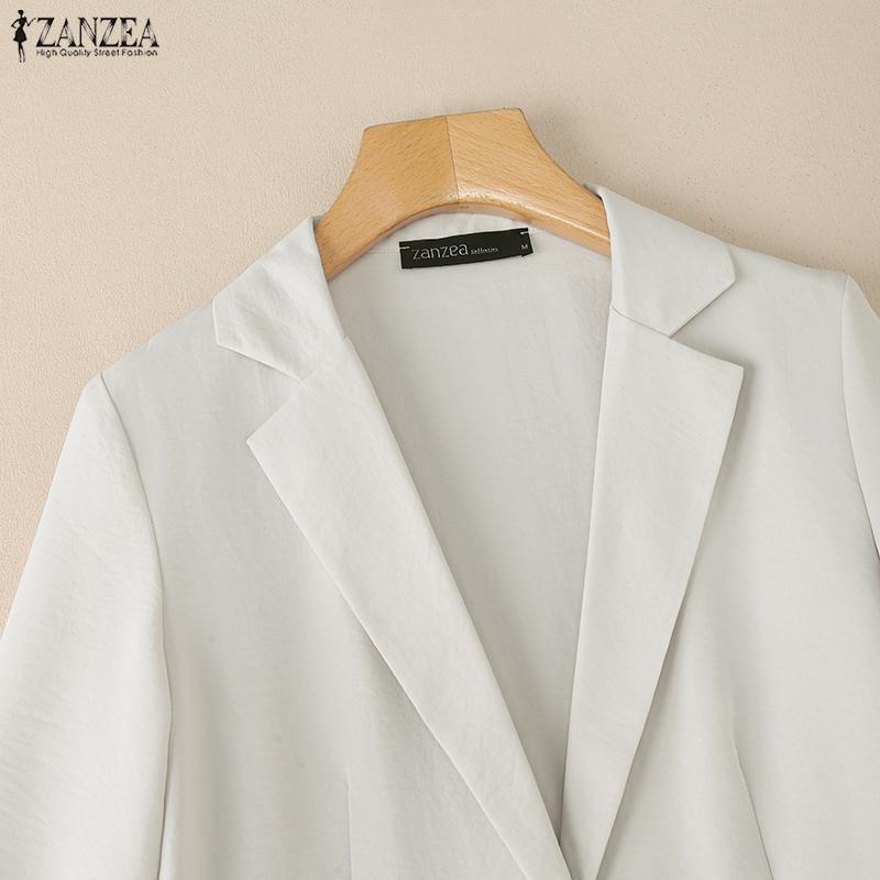 ZANZEA Women Casual Suit Collar Solid Color Long Sleeve Thin Cardigan Tops