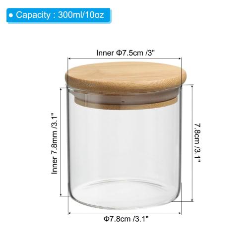 PATIKIL 10 oz Glass Jar with Airtight Bamboo Lid, Set of 2, Clear Food Storage Jars for Nuts, Sugar, Coffee Beans, and Spices (7.8x7.8cm)