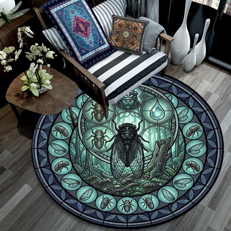 Cicada Life Cycle Art Round Area Rug Under Office Chairs Bedroom Living Room Home Decor