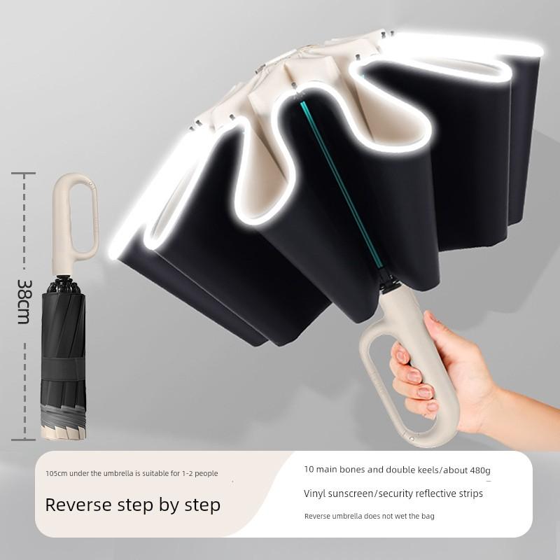 Children's Umbrella for Both Sunny and Rainy Weather, Anti-Rebound, Portable, Reverse Folding, Girls' Black Coating Sunshade, Fully Automatic Folding
