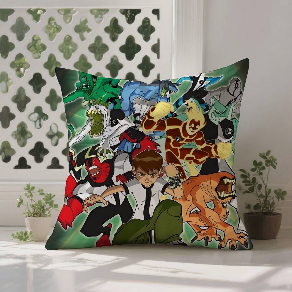 Cartoon B-BenS 10 Pillow Case Anti-dustmite Pillowcase Invisible Zipper Silky Short Plush Sofa Cushion Cover