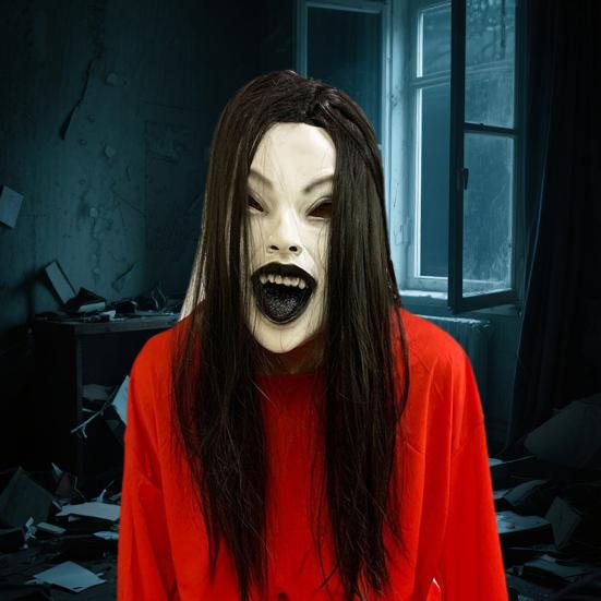 Halloween Horror Grimace Ghost Masque Scary Full Head Latex Zombie Masque with Hair Creepy Halloween Party Cosplay Costume