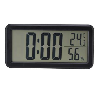 Reloj despertador digital portátil negro con pantalla LCD para montar en la pared, con temperatura y humedad.