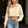 Women's Casual Pullover Sweatshirt Half Zip Collar Long Sleeve Loose Fit Drawstring Hem Lightweight Top