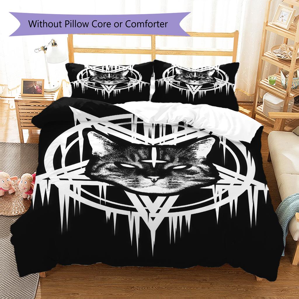 Bettwäsche mit Satansymbol-Muster, Steppbett-Set Bettbezug Kissenbezug Heim-Geburtstagsgeschenk (1 Bettbezug + 2 Kissenbezüge, ohne Füllung)