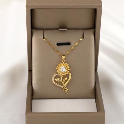 Sunflower Sunflower Zircon Pendant Necklace Rotatable Sunflower Necklace Woman