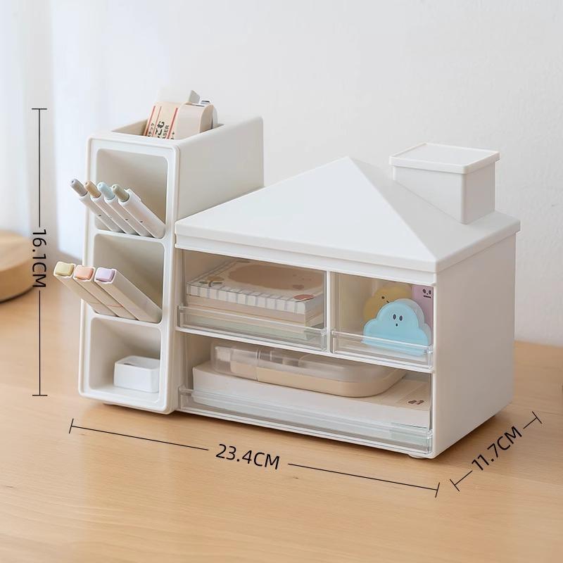Creative Oblique Pen Holder Storage Box with Drawer Organizer Large Capacity Office Table Stationery Files Organizer with Cover