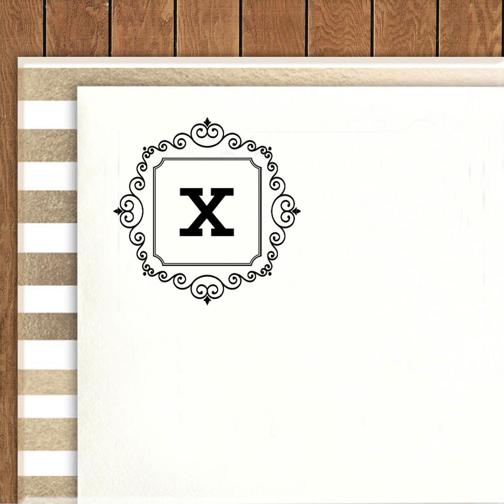 Printtoo Square Swirl Border X Alphabet Monogram Initial R-40 Self Inking Rubber Stamp Office