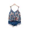 Summer New Women's Retro Floral Print Lace Camisole Sleeveless Top