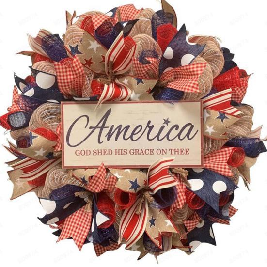 

Patriotic Wreath for Front Door Handmade 4th of July Door Hanger Red White Blue American Wooden Hanging Plaque for Wall Porch Memorial Day Decor S