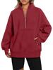 Autumn/Winter European & American Women's Pocket Half-Zip Loose Spliced Stand-Up Collar Fleece Sweatshirt