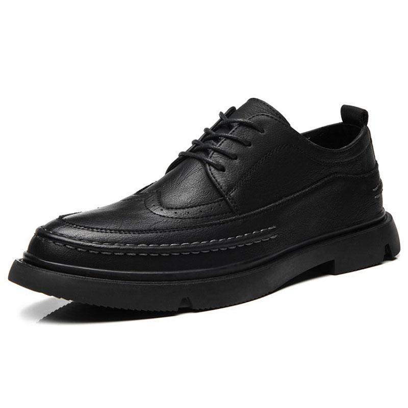 New 2024 Autumn Early Winter Shoes Men Brogues Flat Thick Sole Mens Casual Shoes Black Leather Male Footwear A4832