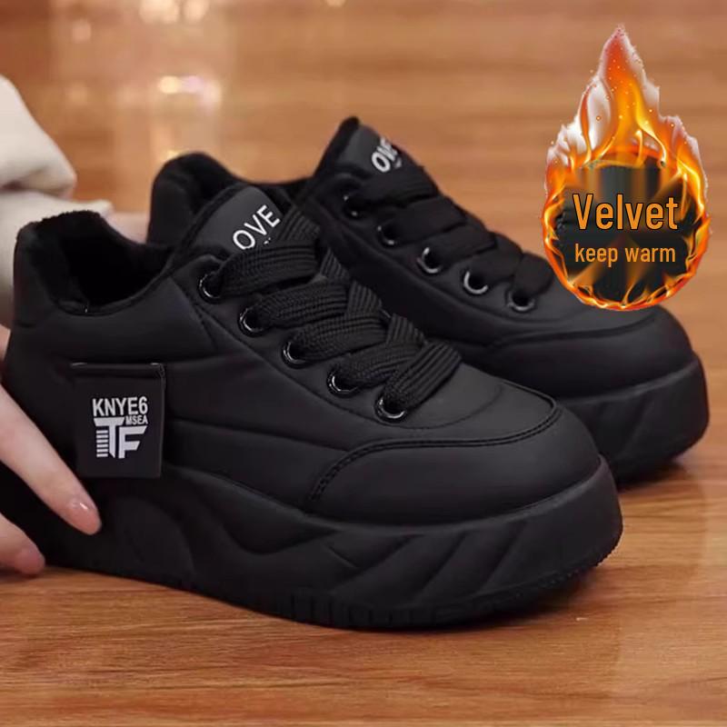 

Женские 2024 Зимние Кожаные Повседневные Туфли на Плоской Подошве в Британском Стиле с Вельветовой Подкладкой – Хлопковые Ботинки на Толстой Подошве 38