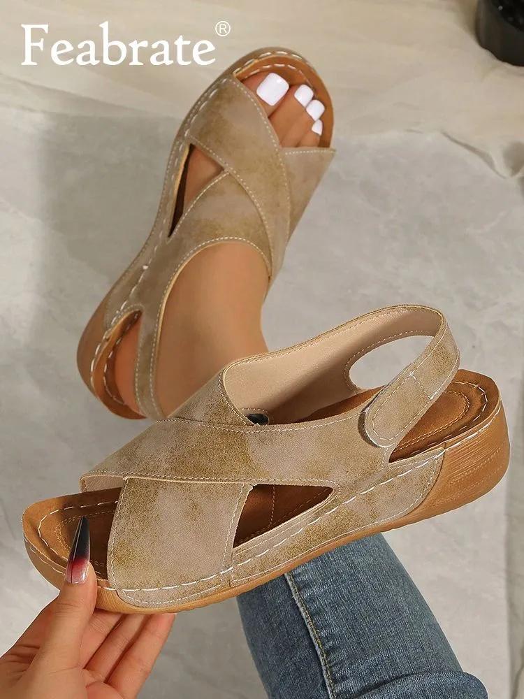 Sandali Donna Open Toe con Zeppa per Spiaggia e Uso Casual