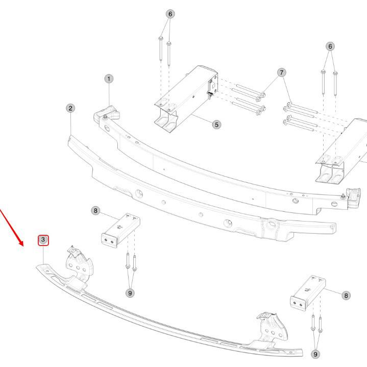 Tesla Model Y (2020-2025) Front Bumper Lower Crossmember (Part #1505433-00-A)
