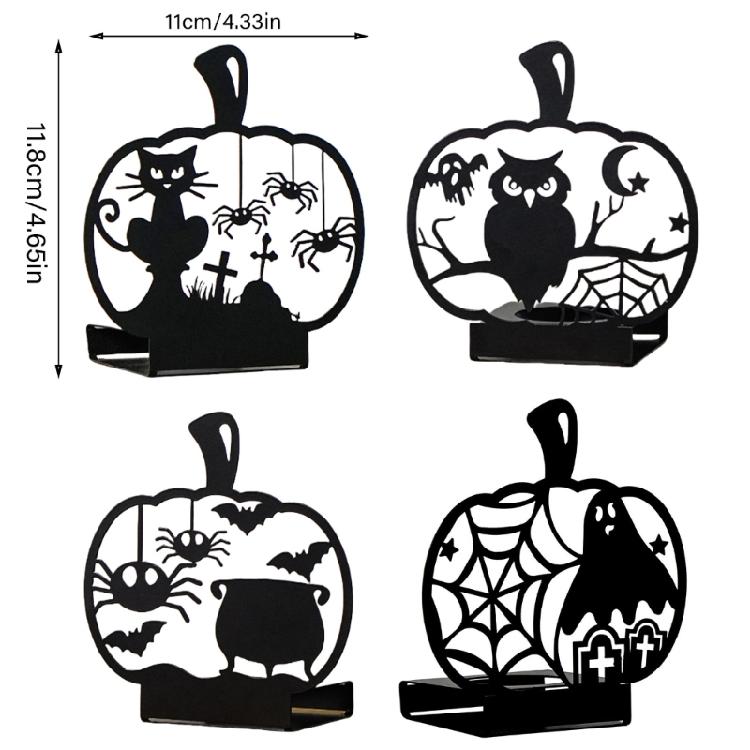 Halloween Candle Holders Candlestick Decorations with Ghostly Spiderweb Bat Hollowed Iron Tealight Stand Party Decors