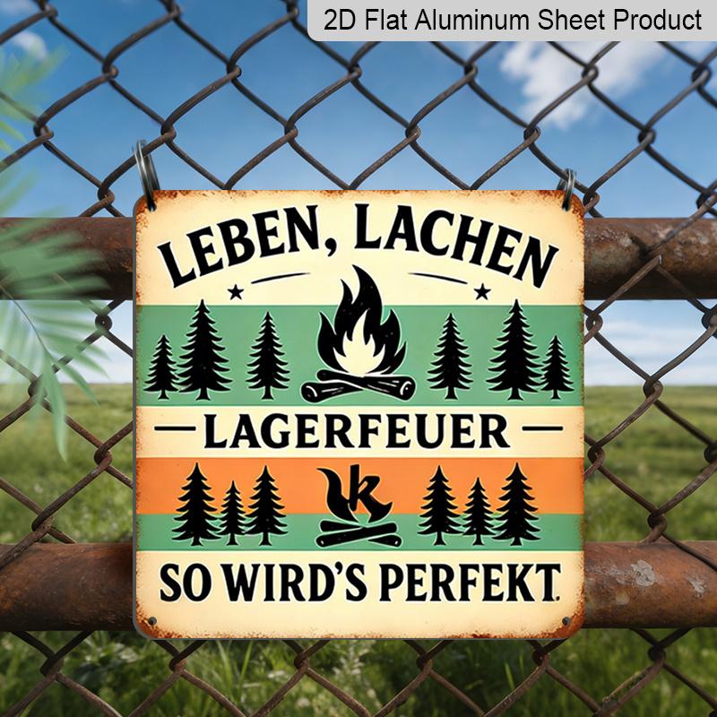

2D Flat, 1pc Vintage Metal Campfire-Themed German Phrase Wall Sign - Rustic Aluminum Plaque with Forest Cabin Decor, Outdoor Decoration for Man Cave 20*20cm