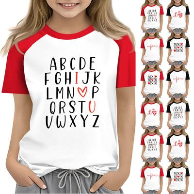 Tops For Youth Girls 4-16 Years Round Neck Short Sleeve Trendy Tops