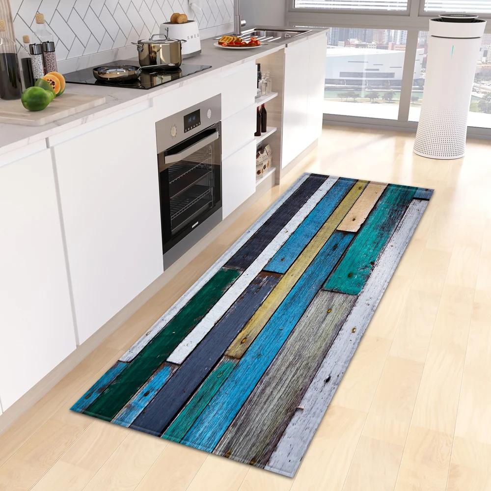 Wood Grain Kitchen Rug Bedroom Entrance Doormat Anti-Slip Living Room Floor Decor Carpet Home Bath Hallway Foot Mat Custom Made