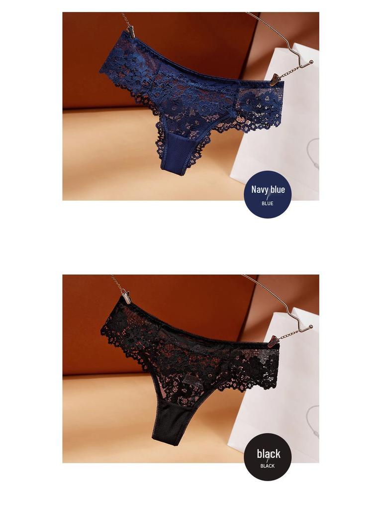 European & American Plus Size Seamless Lace Thongs - Sexy, Transparent, Hollow Design for Women