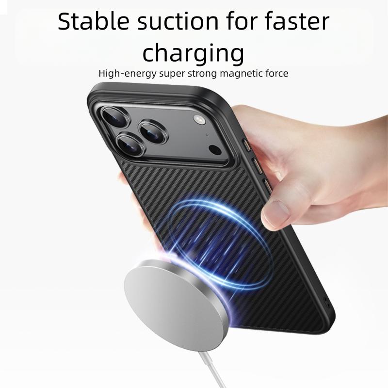 for MagSafe Carbon Fiber Aramid Style Case for iPhone 17 16 15 14 13 12 Pro Max Air 16e Plus Magnetic Anti-drop Cover LMD005