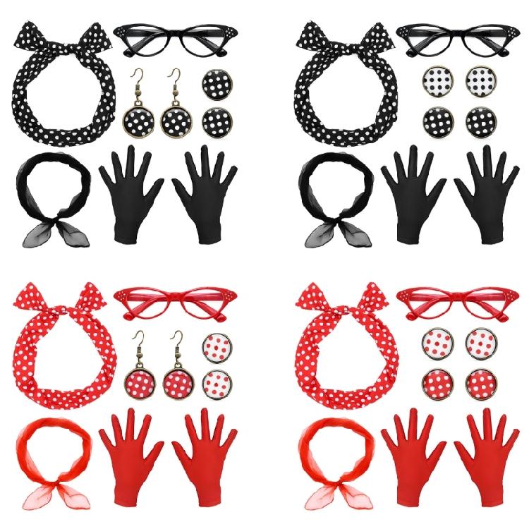 Comfortable Roleplay Essentials Kit With 1950s Inspired Hair Accessory Earrings And Decorative Eyewear