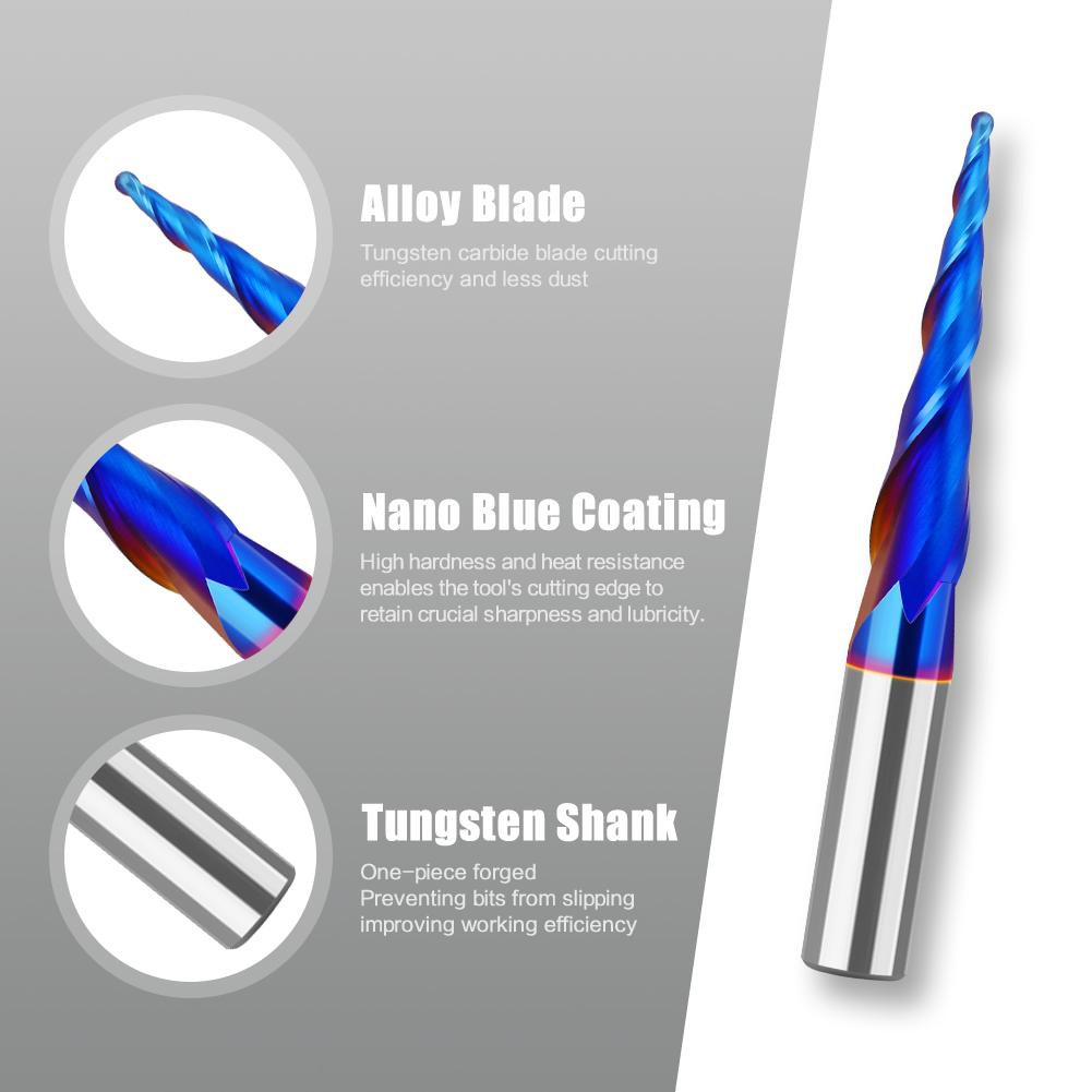 1/4"Shank 8mm Shank  Taper 1PC Tungsten Steel Drill Bit Nano Blue Coated Cutter Carbide Router Bit CNC End Milling Bit