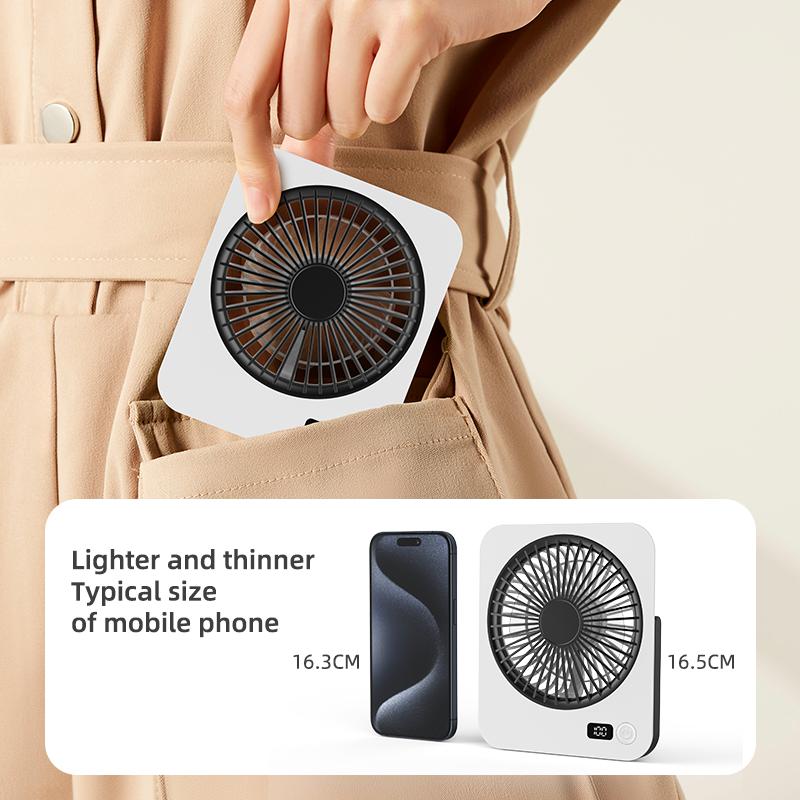 Silent Mini Desktop Fan with Digital Display 5 Speed Wind USB Rechargeable Portable Fan Low-noise Brushless Motor Foldable Fan