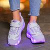 Pantofi sport plați detașabili cu patru roți pentru copii, pantofi sport luminoși cu LED reîncărcabili, pantofi patine cu rotile cu patru roți