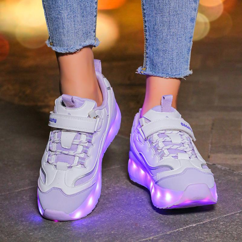 Παιδικά Αποσπώμενα Παπούτσια Σπορ με Τέσσερις Τροχούς Επαναφορτιζόμενα Φωτεινά Παπούτσια Σπορ LED Παπούτσι Πατίνια Ρόλερ με Τέσσερις Τροχούς
