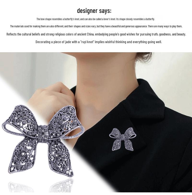 European and American Luxury Rhinestone Bow Brooch 