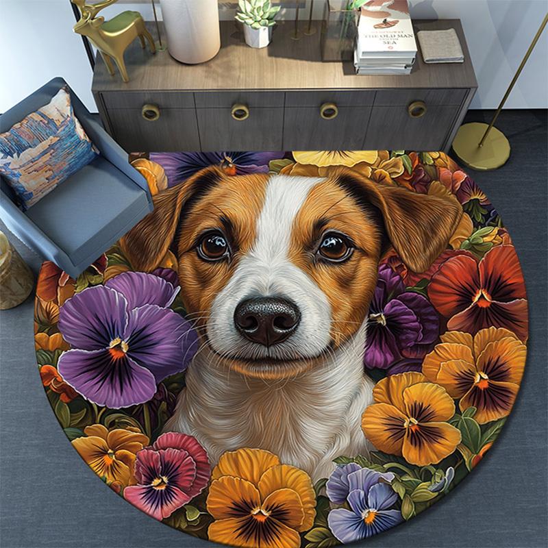 Jack Russell Round Area Rug,Carpet Rug for Living Room Bedroom Sofa Playroom Decor,Non-slip Floor Mat