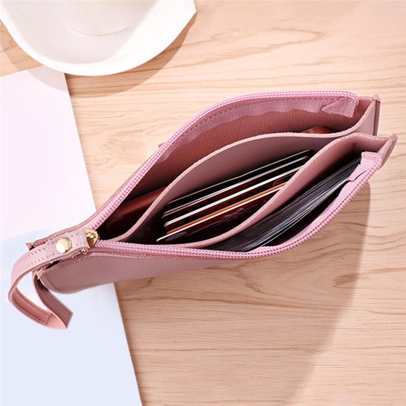 Women's Vintage Long Wallet PU Leather Zipper Soild Color Large Capacity Card Holder Clutch Purse Bag