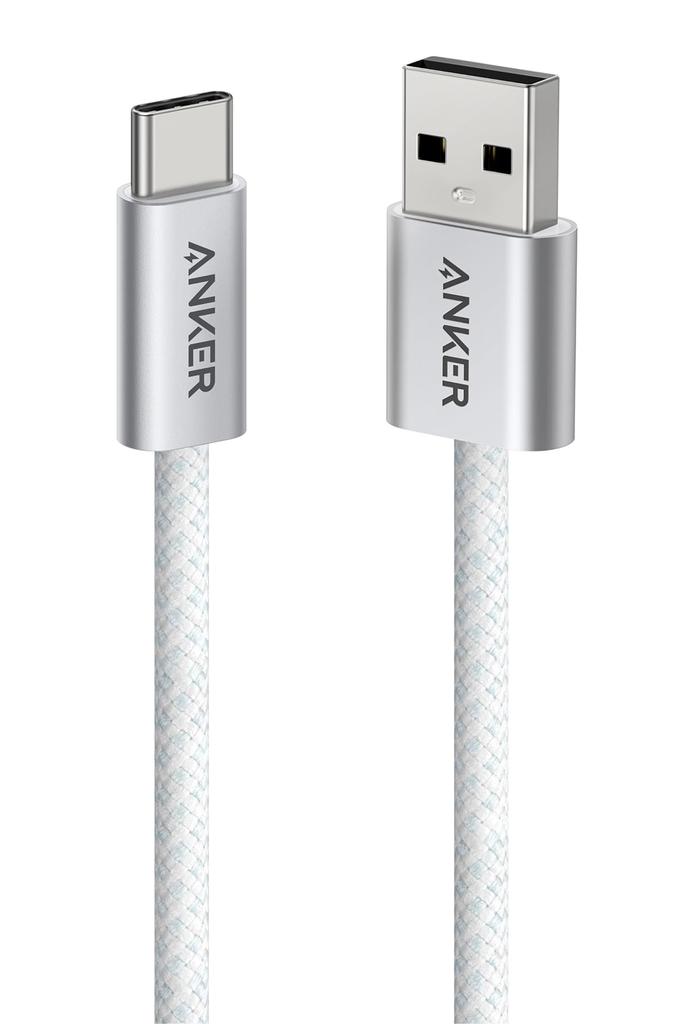 Anker Zolo Made with Durable Nylon Compatible with iPhone and Google Pixel USB-C & USB-A Cable, 1.0m, White, USB-IF Certified, Material, 17/16/15,