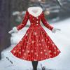 Women's Casual Dress Long-Sleeve V-Neck Patchwork Fleece Christmas Print Dress
