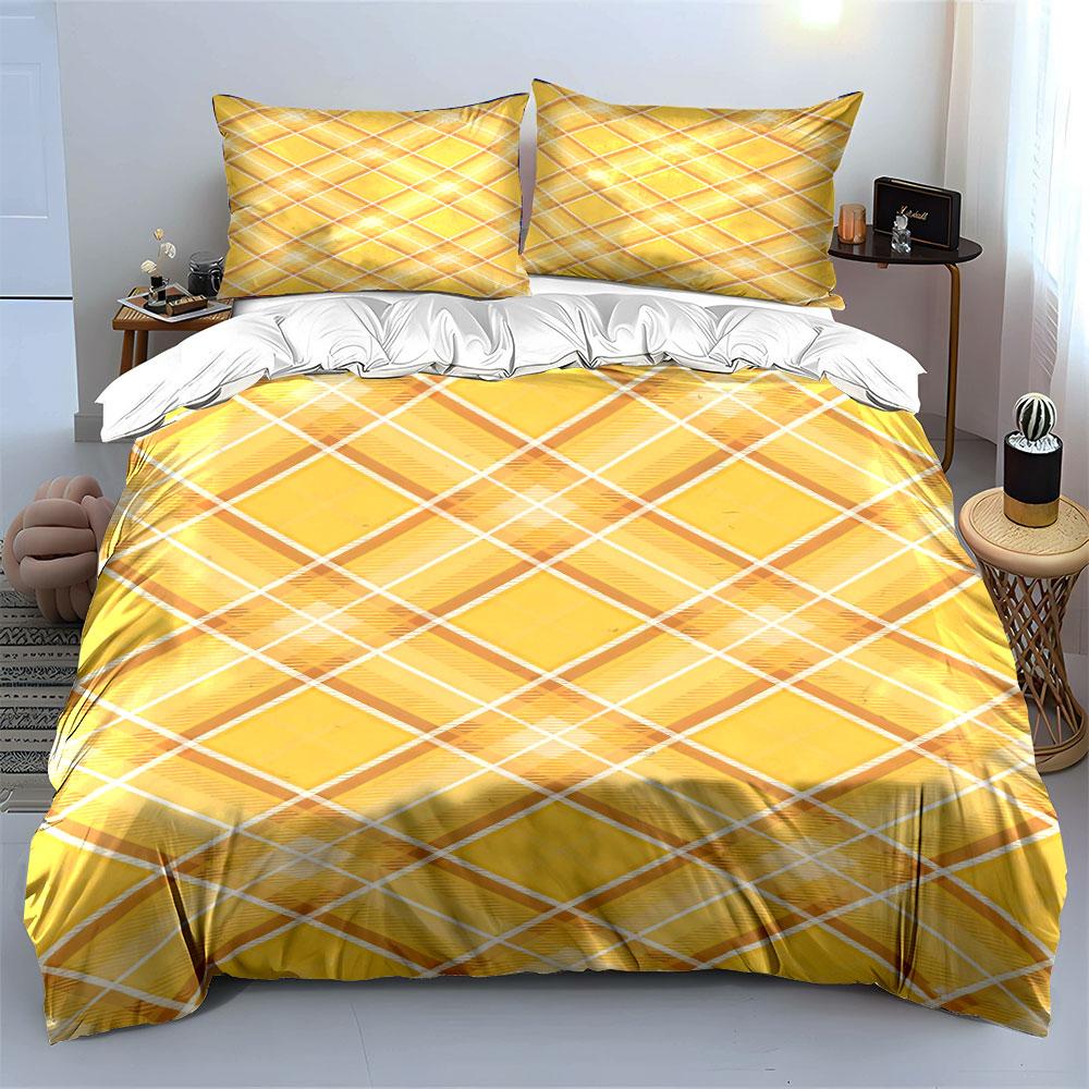 Yellow and White Plaid. Bedding Sets Duvet Cover Sets Duvet Covers Pillowcases(1 * Duvet Cover 2 * Pillowcases Without Duvet Insert)