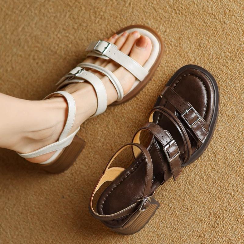 Fashion Women's Minimalist Sandals 2025 Summer New Open Toe Buckle Strap Flats Sandals Outdoor Beach Walking Comfortable Women Sandals