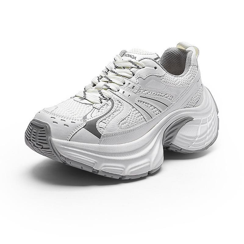 Muffin Platform Sneakers Women's Spring New Leather Mesh Breathable Comfortable Casual Dad Shoes