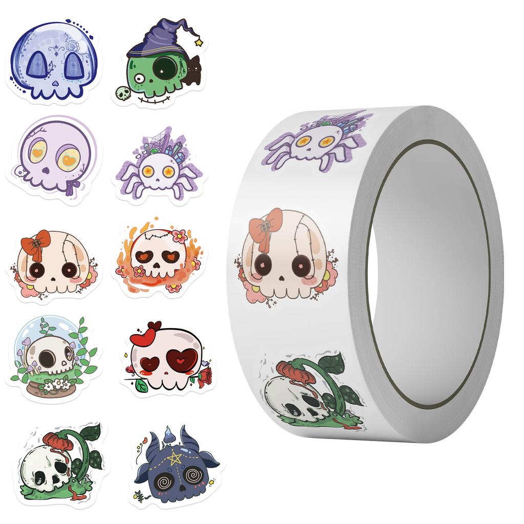 500 Sheets/roll Roll Tape Hot Spots Groovy Skull Handbook Material Decorative Envelope Mouth