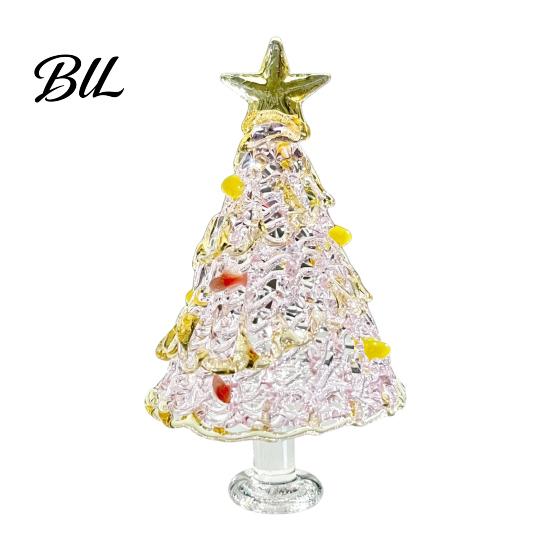 Elegant Glass Tree Table Centerpiece Hand Blown Christmas Figurine, Mini Tabletop Festive Home Accents Xmas Ornament, Handmade Desktop Holiday